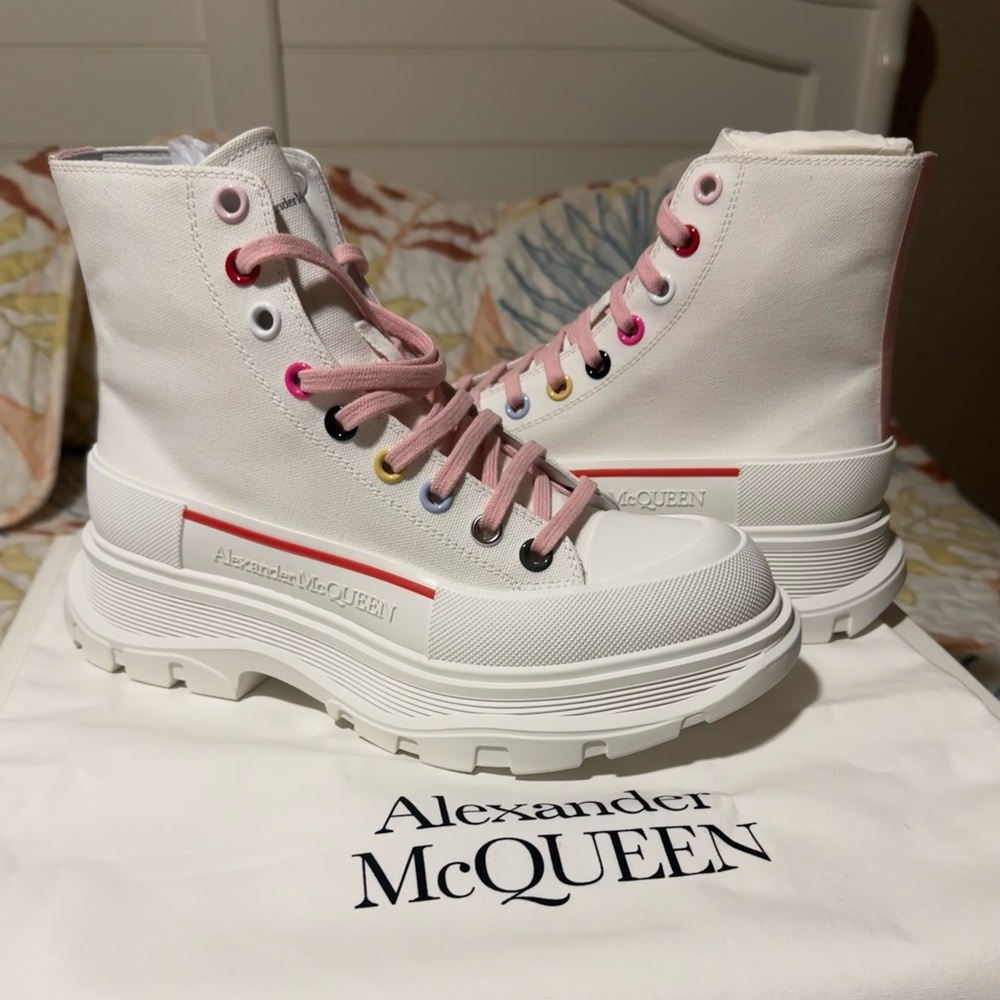 Alexander McQueen White Sneakers with Pink Details